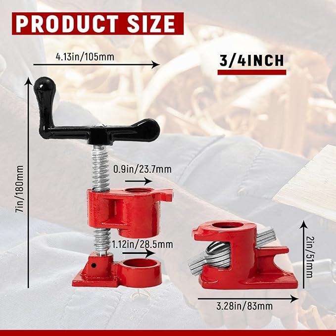 Pipe Clamps 3/4 inch Pipe Clamps for Woodworking 4 Pack Heavy Duty Wood Gluing Clamps with Quick Release, Ideal for Carpentry, Home Improvement, and DIY Projects (3/4 IN)