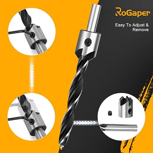 Countersink Drill Bit Set, 7Pcs Sinker Drill Bits M2 HSS, with 1/4" Standard Shank and Allen Wrench, Counter Sink Bit for Woodworking and Carpentry, Pilot Screw Hole Set