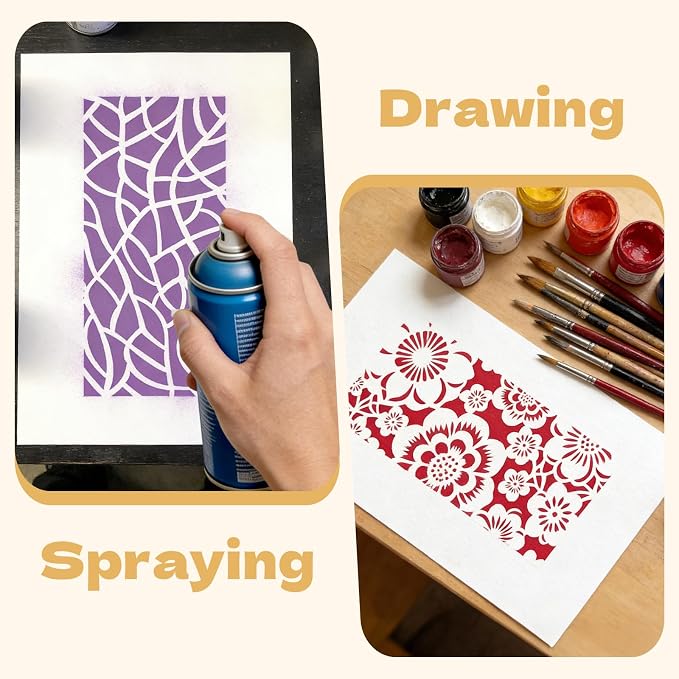 18 Pcs Stencils for Painting Mixed Size Texture Stencils Reusable Designs - Image 6