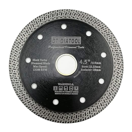 DT-DIATOOL Diamond Granite Blade 4-1/2 Inch for Marble Porcelain Tile Ceramic Diamond Cutting Disc with Mesh Turbo Diamond Segments