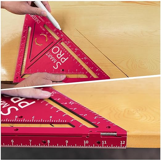 Pro 12 Inch Advanced Carpenter Square-Jig Block -Leve-Accurate Flatwork- Framing Square- Multi-Angle Measuring Tool (90° & 180°) for Carpenters & Architects (Red)