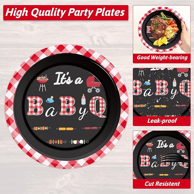 200pcs BBQ Baby Shower Plates Napkins Baby Q Paper Tableware Set It's A BabyQ - Image 3