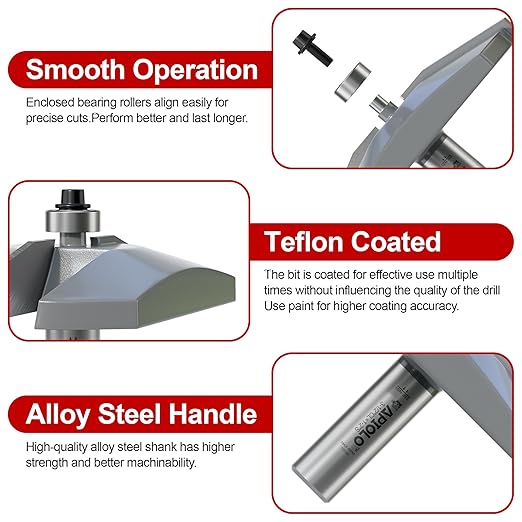 Professional Bevel Raised Panel Router Bits 1/2 Inch Shank for Making Cabinet Door and Cove-Cut, 3-1/8 Inch Diameter, Shaker Raised Cabinet Door Making Frame Panel Design Router Bits