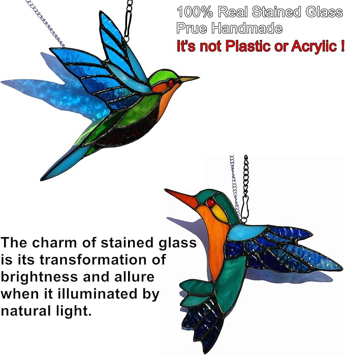 2 Packs Stained Glass Hummingbird Suncatcher Window Hanging Ornament, Stained - Image 2