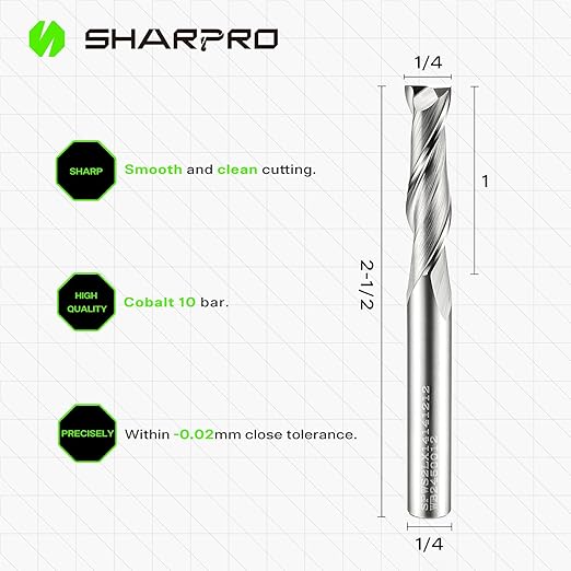 Spiral Upcut Router Bit 1/4 Inch Shank 1/4 Inch Cutting Dia. 1'' CL. Extra Long 2-1/2'' OVL. Solid Carbide Upcut CNC Bit, Ideal for Wood Engraving and Plunging Applications