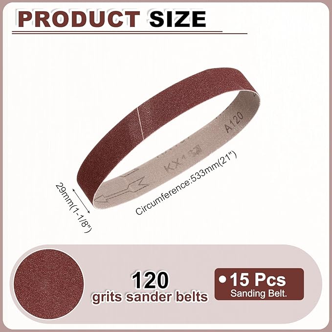 HARFINGTON 1-1/8 x 21 Inch Sanding Belts, 15 Pcs 120 Grits Aluminum Oxide Abrasive Belt Sander File Belt for Woodworking, Metal Polishing, Knife Sharpener
