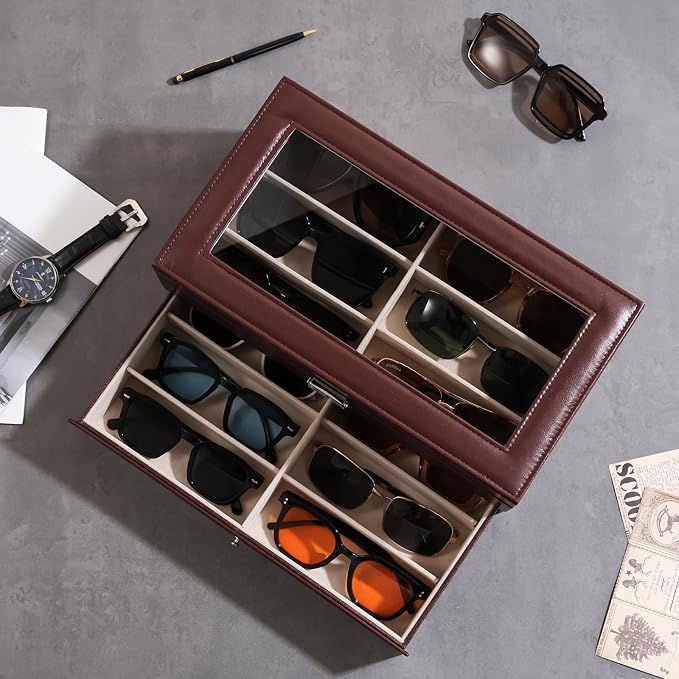 ProCase 12 Slots Sunglasses Organizer, 2 Layer Sunglass Case, Leather Eyeglass - Image 4