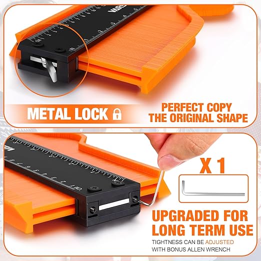 VARSK Contour Gauge Tool (10 inch) with Lock - Birthday Gifts for Men Dad Him, Cool Gadgets for Men, Irregular Shape Duplicator, Outline Edge Angle Measuring Tool for Woodworking Flooring