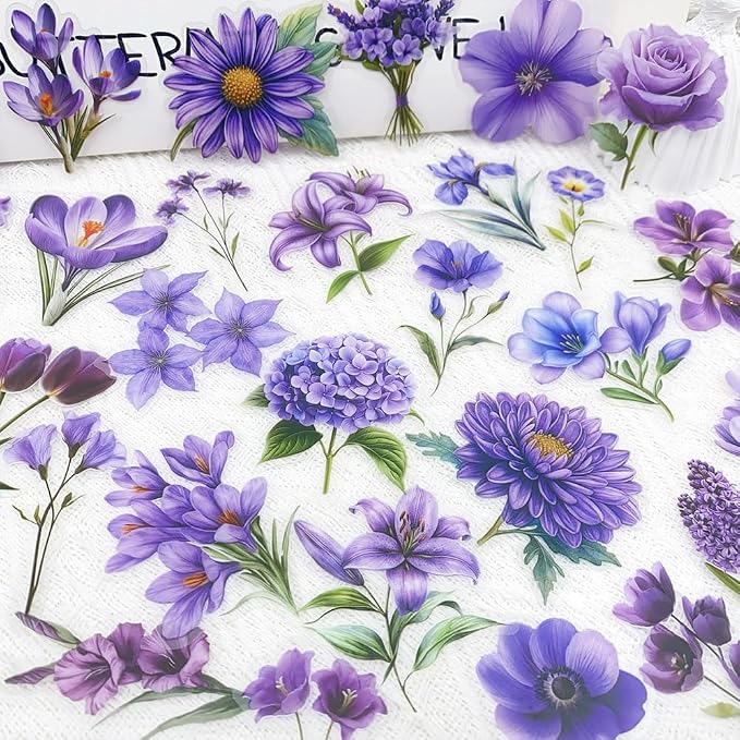 50pcs Purple Flower Transparent Stickers - Image 4