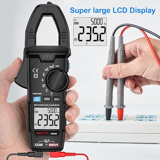 MESTEK Digital Clamp Meter Multimeter TRMS 6000 Counts Voltage Tester Amp Volt Meter, Auto-Ranging Voltmeter Measures NCV AC DC Current Voltage Resistance Capacitance Temperature Diodes Continuity
