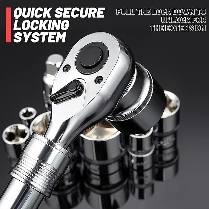 3-Piece Extendable Ratchet Set, 1/4 3/8 1/2 Inch Extendable Socket Wrench, Ratchet Wrenches Set 72-Tooth Quick-Release, Soft Grip Handle with Storage Tray