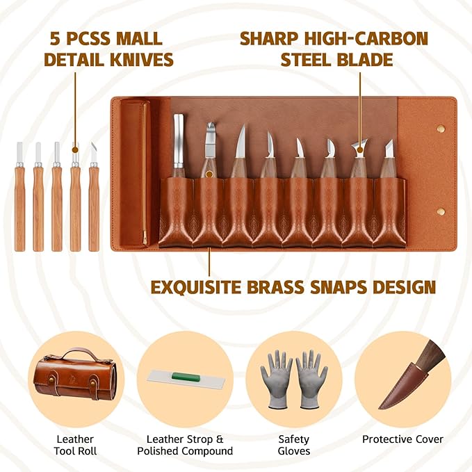 Deluxe Wood Carving Kit，Wood Carving Tools Set with Large Storage Case，Wood Carving Knife Set-Whittling Kit with 8 Pcs Whittling Knives& 5 Detail Knives For Beginners and Hobbyists
