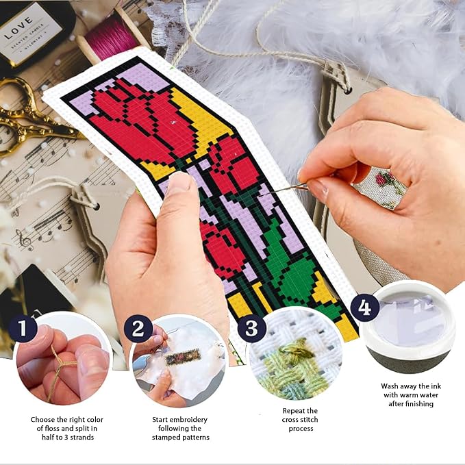INFUNLY 6 Set Rose Window Cross Stitch Bookmark Kits - Image 4