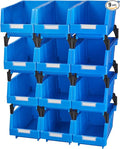 Tool bins Garage Storage Bins Small Parts Container Stacking storage bin Wall mounted storage bins(Blue,pack of 12)