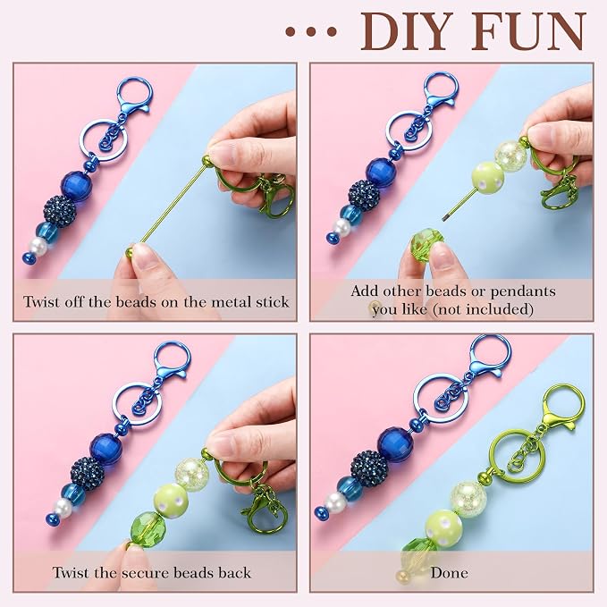 Tondiamo 12 Pcs Beadable Keychains Bars Bulk Blank Beaded Metal Keychain - Image 5