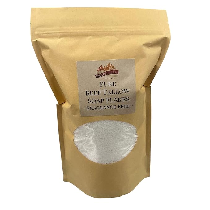 Pure Beef Tallow Soap Flakes - Made in USA - Grass Fed and Finished - Face, Body and Hair - Cleans, Moisturizes, Soothes, and Hydrates. Natural and Organic Lemon