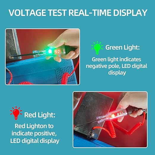 Upgraded Automotive Test Light 3-48V DC Digital LED Circuit Tester, Heavy Duty Light Tester with Voltmeter & Dual Color Polarity Indicate Light, Auto Voltage Tester Electric Light Test Pen