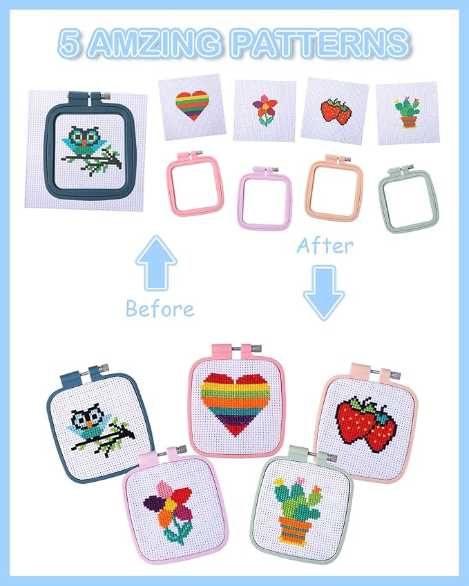 Pllieay 5PCS Cross Stitch Kits for Beginners for Kids 7-13, Includes 5 Project - Image 3