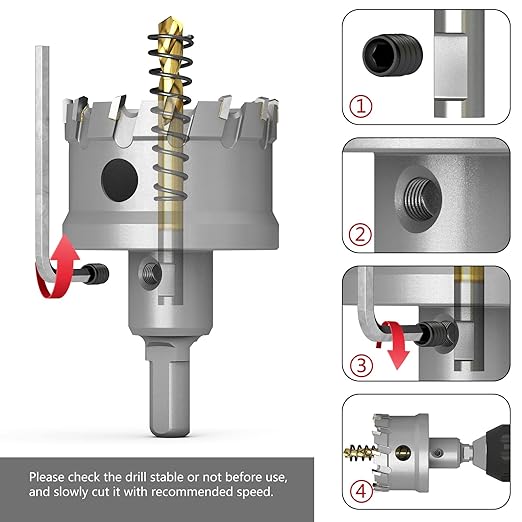 GSTK Upgrade Heavy Duty Carbide Hole Saw 14 Pcs,Metal Steel Hole Saw Drill Bit,TCT Hole Cutter,Alloy Hardness Upgrade, with 2*Extra Titanium Plated Pilot Center Drill and 2*L-Wrench