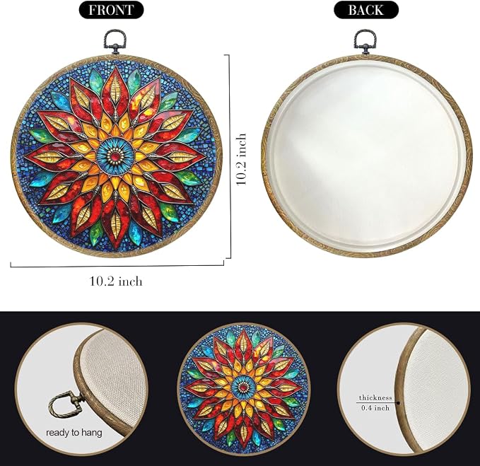 Colorful Geometric Mandala Framed Round Wall Decor Canvas Wall Art Hanging - Image 2