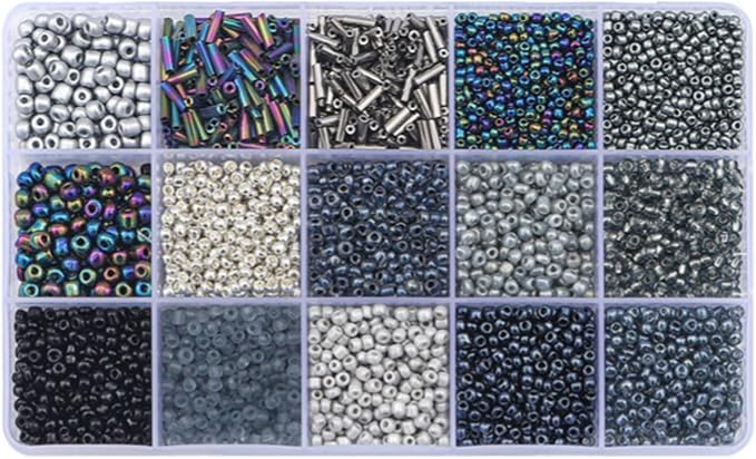 15 Grid Black Glass Seed Bugle Tube Beads Kit by Basigeese