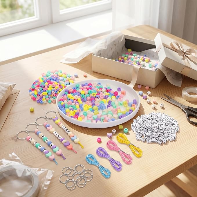 Avxzbef 566 Pcs DIY Keychain Making Kit, Letter Heart Beads Metal Key Rings - Image 6