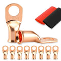 8PCS Battery Cable Ends, 1/0 Gauge Wire Connectors 1/2 Copper Wire Lugs, Bare Copper Eyelets with Heat Shrink Tubing by HOUSUN