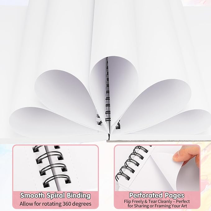 FIXSMITH 9"X12" Pink Sketch Book, 400 Sheets Spiral Sketchbook, Acid Free - Image 4