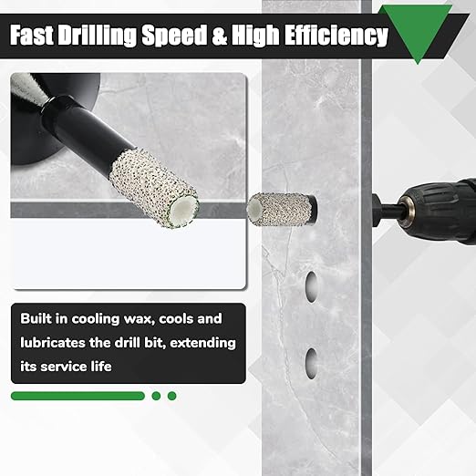 Diamond Tile Hole Saw Kit, 10 PCS Diamond Drill Bit Set, Diameter 6/6/8/19/35/51/65mm for Tile Porcelain Ceramic Marble, with 20mm Finger Bit, 50mm Chamfer Bit and SDS Adapter