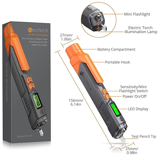 Neoteck Voltage Tester/Non Contact Voltage Tester 12-1000V/48-1000V Adjustable Sensitivity AC Voltage Detector Tester Pen Live/Null Wire Tester with LCD Display Buzzer Alarm Wire Breakpoint Finder