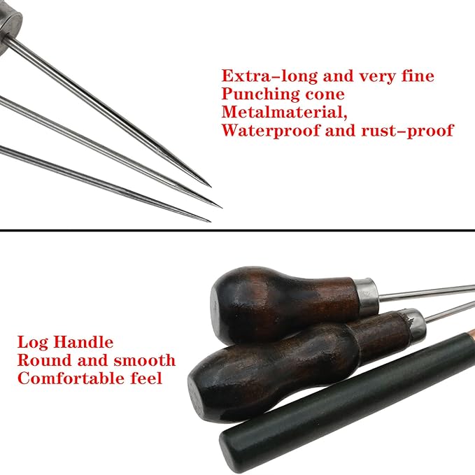 safycaby 3 Pack Scratch Awl Tool Gourd Shape Wooden Handle Awl Pin Punching for Leather Punch Crafts Repair Footwear Sewing Crochet DIY Hand Sewing