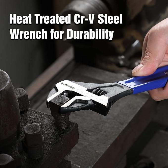WORKPRO 10-Inch Adjustable Wrench, Cr-V Steel Wide Jaw Black Oxide Wrench, Metric & SAE Scales, for Home, Garage, Workshop and DIY