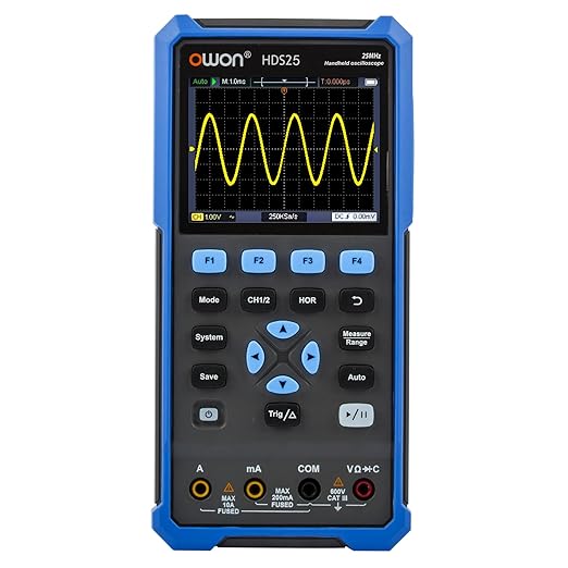 HDS25 OWON Oscilloscope Multimeter 25MHz Bandwidth Dual Channel Handheld Oscilloscope with 250 MSa/s Sample Rate Digital Multimeter Tester