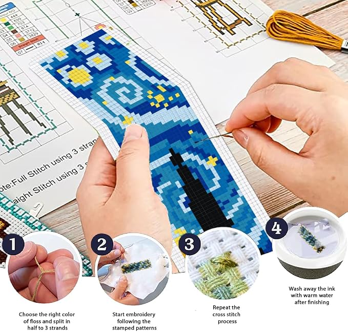 ORIGACH 6 Set Starry Night and Black Cat Cross Stitch Bookmark Kit - Image 4