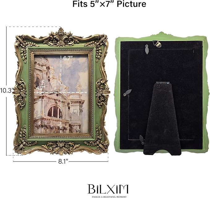 5x7 Vintage Picture Frame, Antique Green and Gold Ornate Photo Frame - Image 5
