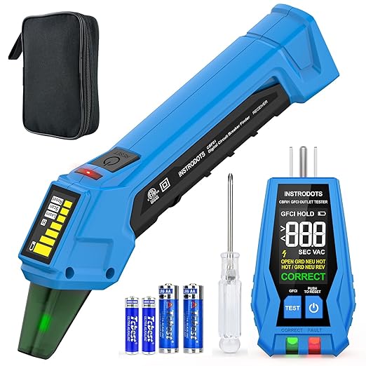 Circuit Breaker Finder, Digital Breaker Finder with GFCI Outlet Tester, AC 90-135V Electrical Circuit Tracer with Buzzer Alarm & Color LCD Display, Includes Batteries & Carrying Case