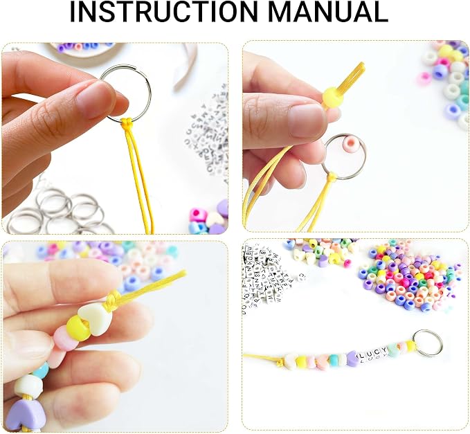 BIGCOMER 568Pcs DIY Bead Keychain Making Kit – Alphabet Letter Beads & Key - Image 3