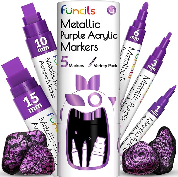5 Metallic Acrylic Purple Paint Pen by Funcils