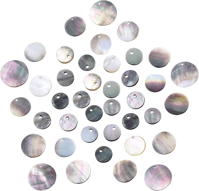 SUNNYCLUE 1 Box 40Pcs 4 Sizes Shell Charm Flat Round Natural Black Lip Seashell by SUNNYCLUE