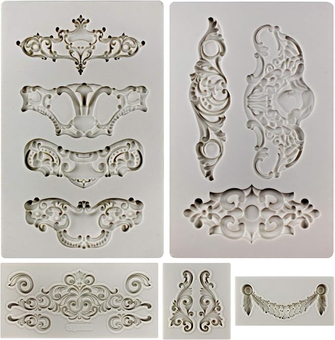 Crown Baroque Style Ornament Silicone Molds 5-count Art Decor Filigree by FUNSHOWCASE