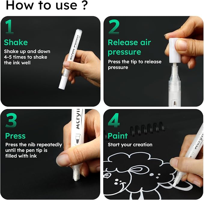 AKARUED White Acrylic Paint Markers, 8 Pack Acrylic White Paint Pen Sets - Image 7