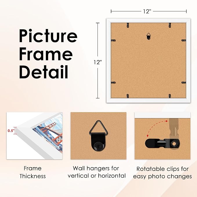 FIXSMITH 12x12 Picture Frame White Set of 2, Photo Frame - Image 3