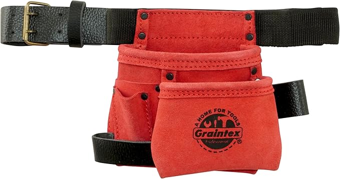 Graintex 4 Pocket Children Tool Pouch Suede Leather with Leather Belt and Hammer Loop