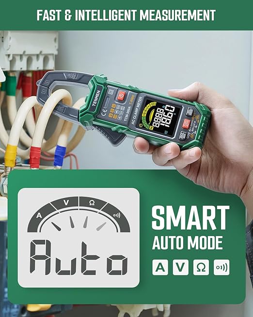 TESMEN TCM-300A Inrush Clamp Meter Multimeter 6000 Counts TRMS, Auto-Ranging Voltmeter Amp Meter with AC Current Capacitance AC/DC Voltage NCV/Live Wire Resistance Diode Temperature Continuity – Green