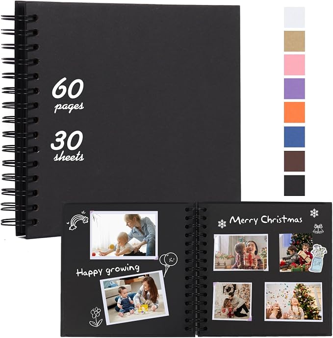 RECUTMS 8x8 Scrapbook Album 60 Pages Craft Paper Journal Memory Book Black | by RECUTMS