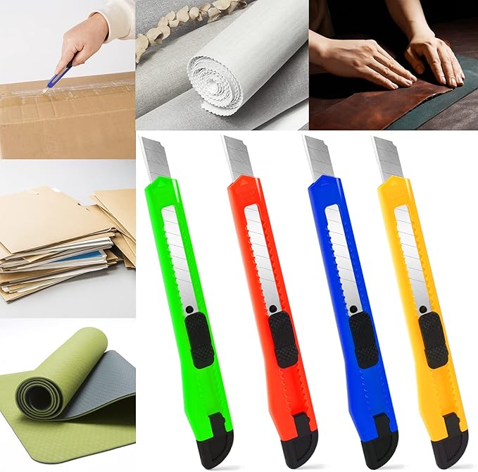 8 Pack Box Cutter Utility Knife, 9mm Snap-off Box Cutter Retractable for Opening Packages Cartons, Boxes, Disposable Box Cutters Exacto Knife Perfect for Office and Home use