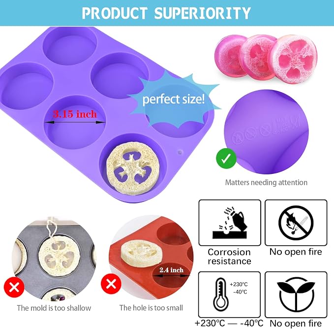 Sakolla 4oz Round Silicone Soap Molds, 3.15'' Cylindrical Soap Molds - Image 3