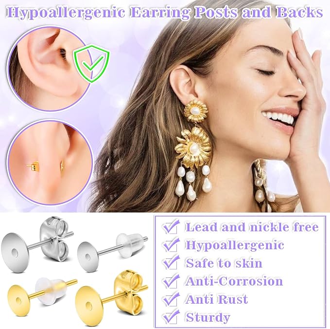 Anezus Jewelry Glue with 600pcs Stainless Steel Earring Posts and Backs - Image 5
