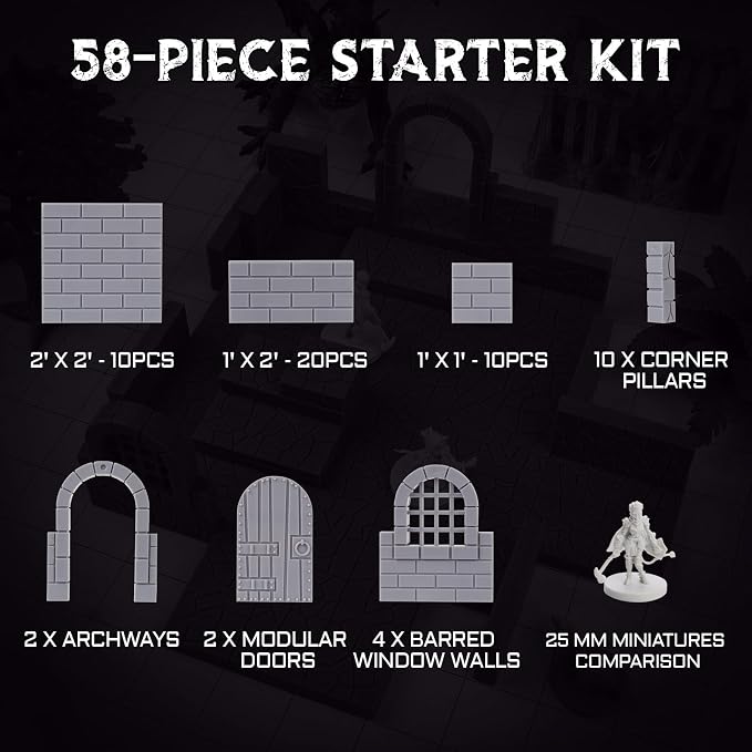 CZYY Magnetic Dungeon Tiles, Basic Set | Double-Sided Texture, Paintable Gray - Image 5