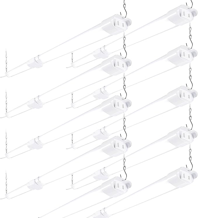 PARMIDA (10 Pack) Linkable LED Utility Shop Light, 45W, 3FT Integrated Fixture ETL 4500LM Plug-in Garage Lighting On/Off Switch, Surface or Suspension Mount for Basement Workshop Office, White - 5000K